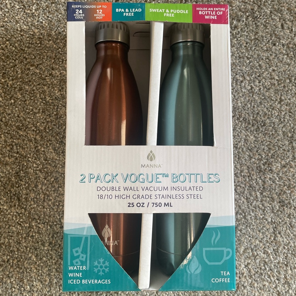 2 pack of manna water bottles reusable